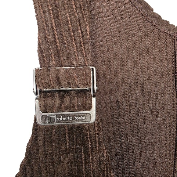 Roberta Tonini Brown Corduroy Overalls IT 48 Fits XS-S Vintage 90s Wide Leg - Picture 4 of 10